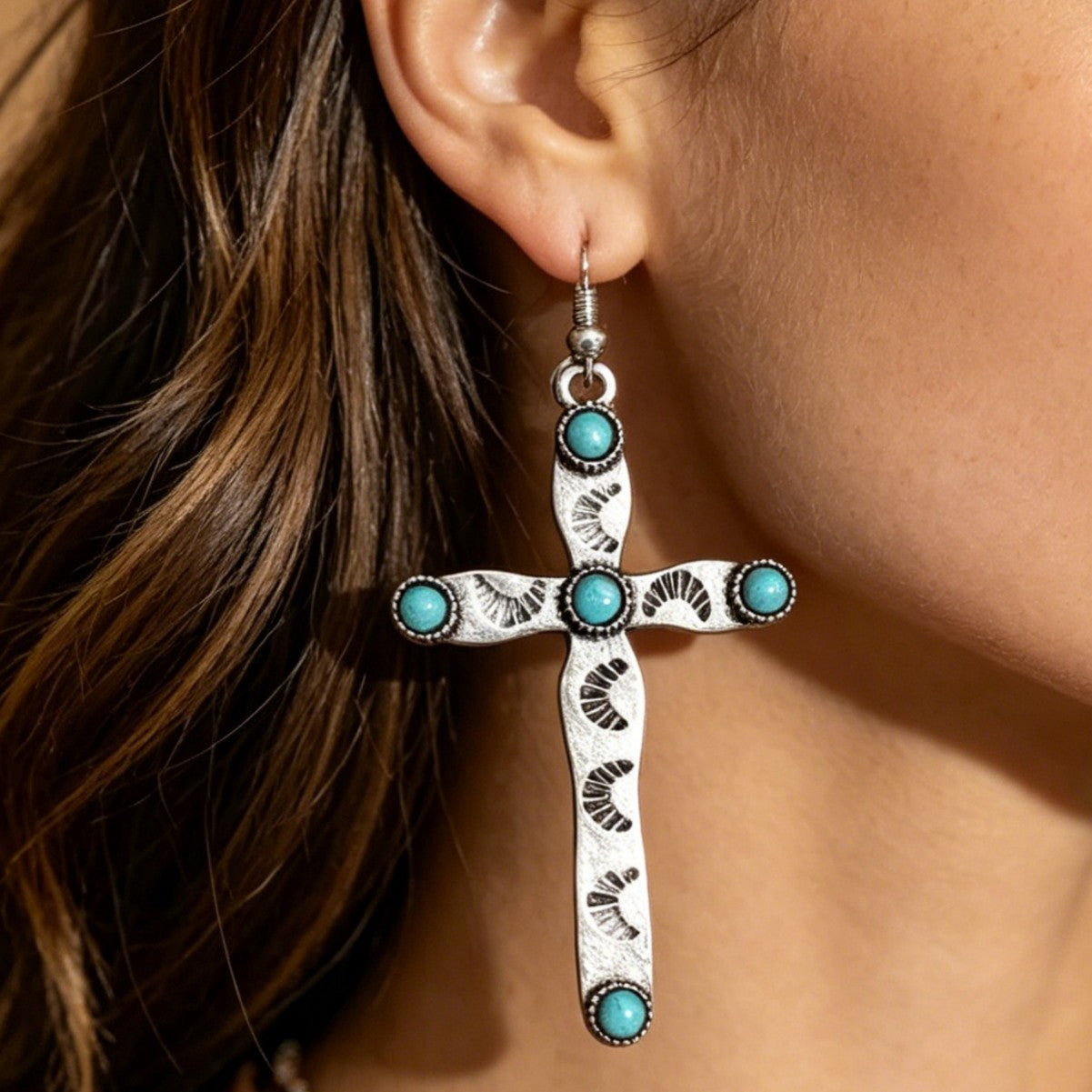 Western Turquoise Cross-shaped Earrings Vintage-style Jewelry