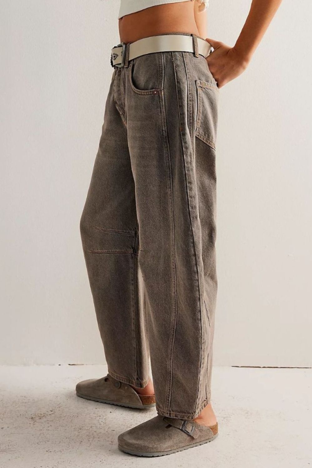 Blue Wide Leg Barrel Jeans with Functional Pockets - Image 6