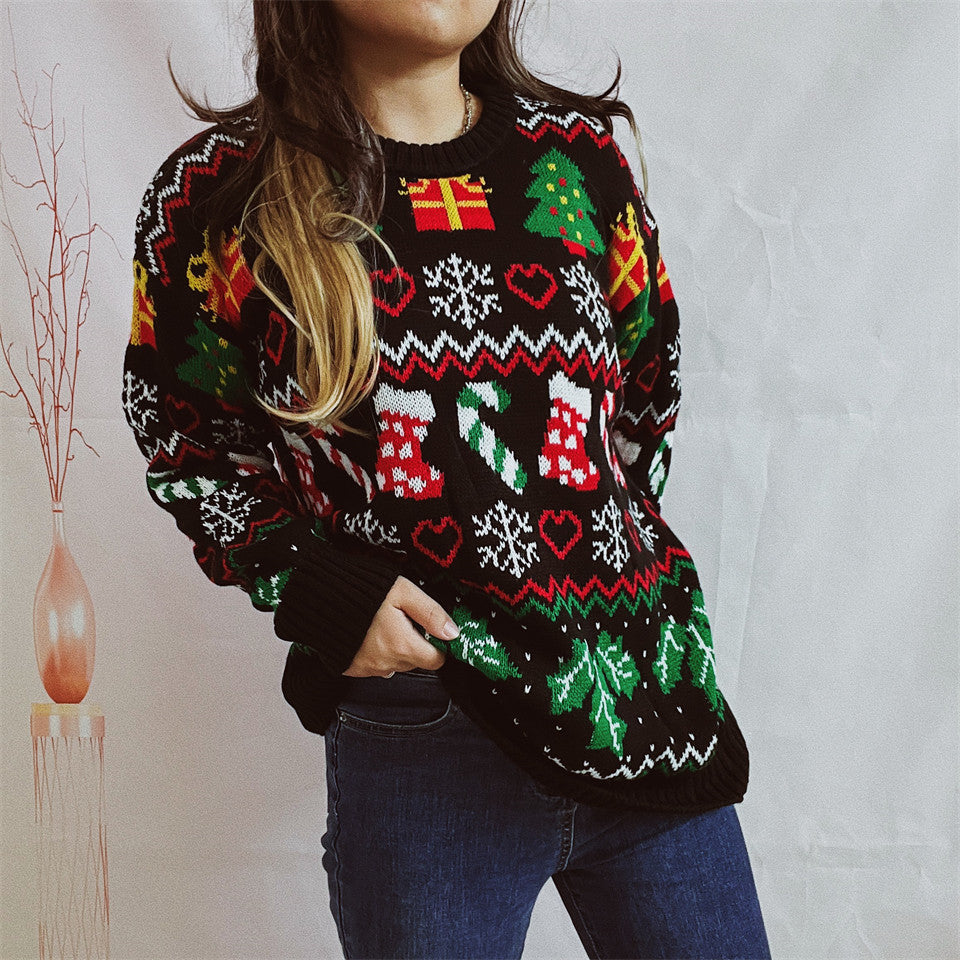 Women’s Festive Loose Round Neck Long-Sleeve Holiday Sweater - Image 6