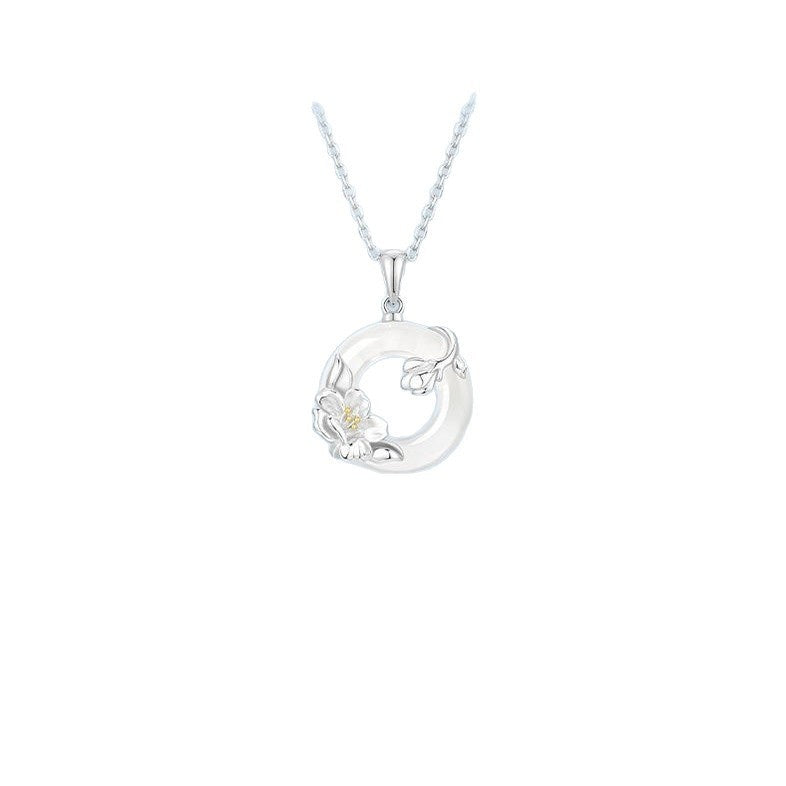 S925 Sterling Silver Camellia Peace-Button Necklace for Women