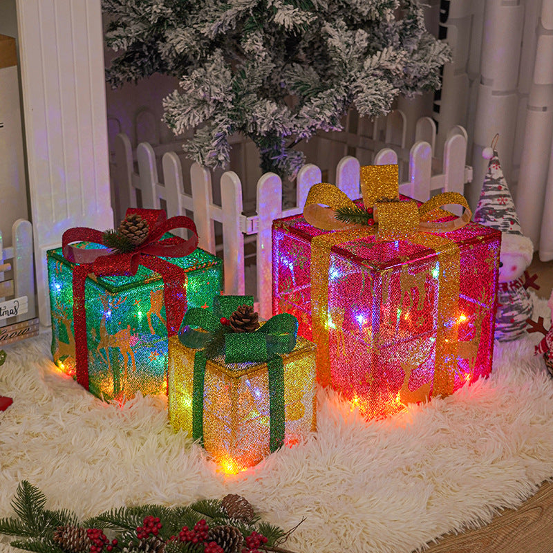 Set of 3 Pre-Lit Christmas Gift Boxes with LED Lights and Bows