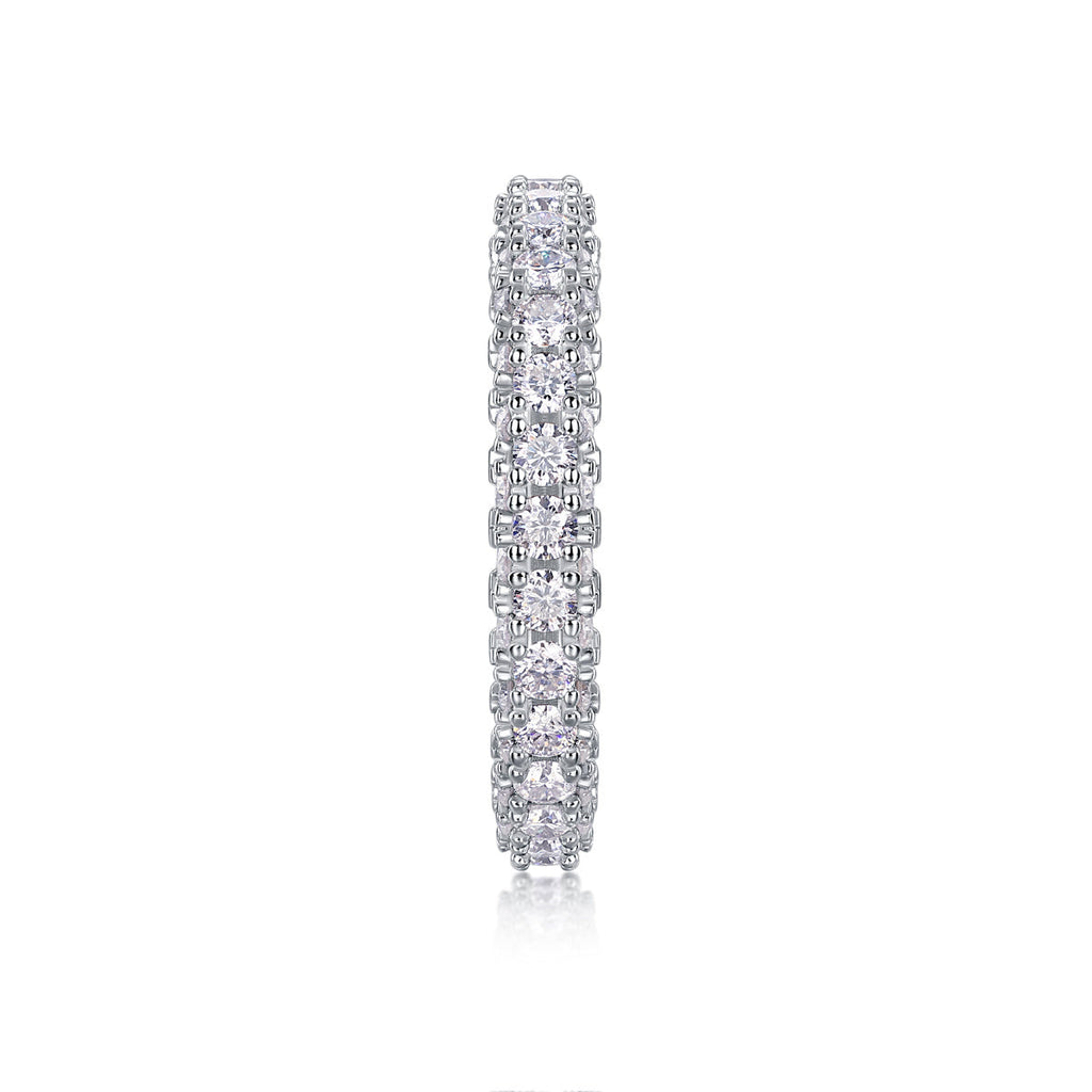 S925 Silver 2.2g Platinum Plated Moissanite Ring, 3.4mm 87pcs D VVS1 Pave Band, GRA Certified US 5-9