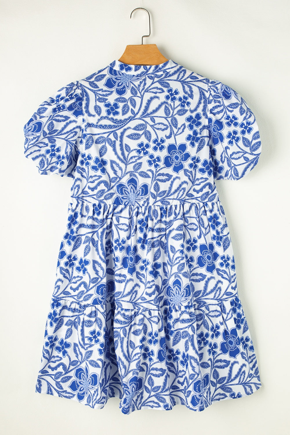 Royal Blue Printed Puff Sleeve Statement Mini Dress