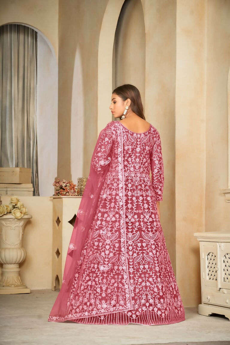 Gajri Net Embroidered Anarkali Kurta Pant Set with Dupatta