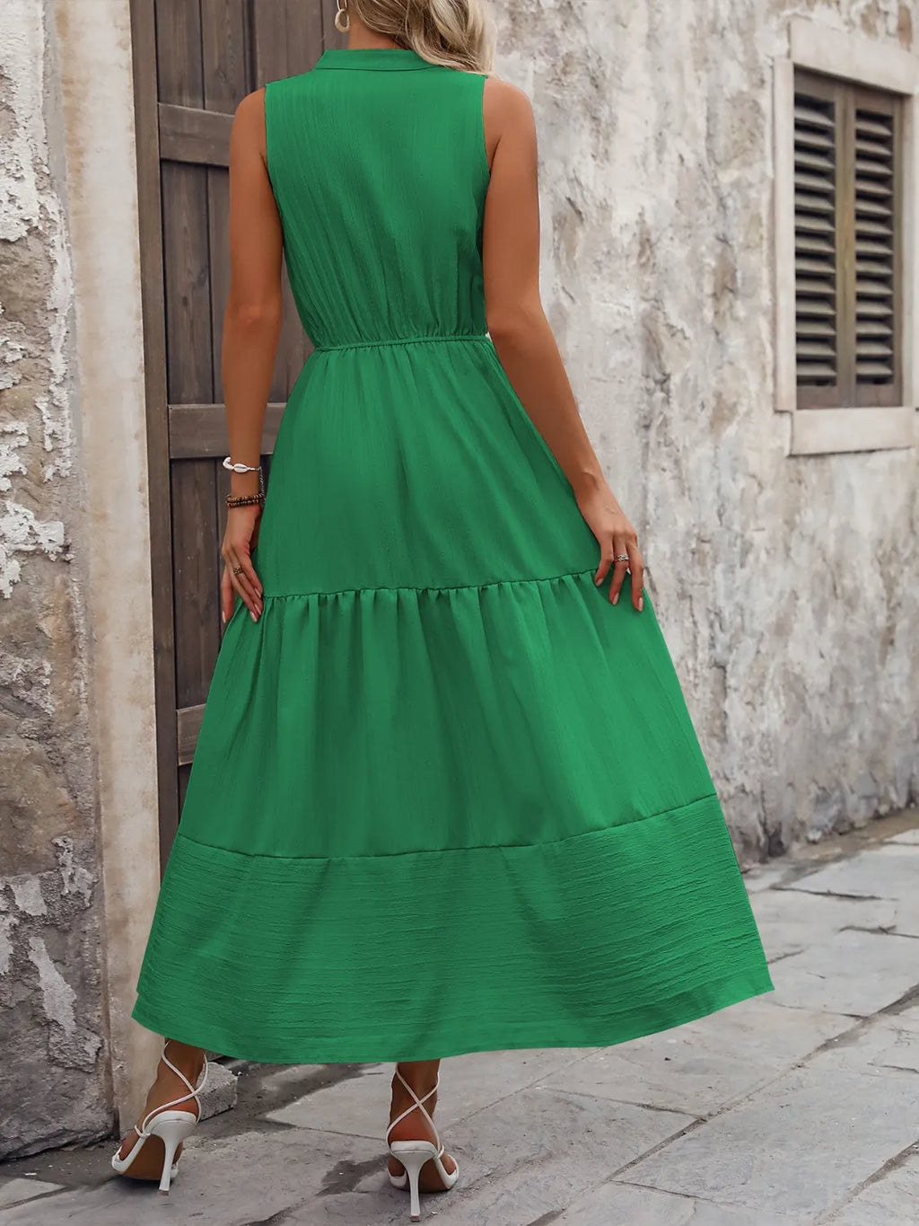 Notched Sleeveless Maxi Tank Dress