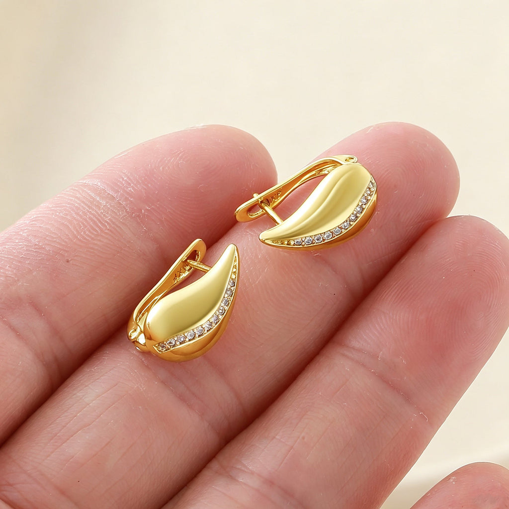 New Fashion Minimalist French Drop Earrings For Women Real Gold Plated Copper Light Luxury Niche Elegant Ear Jewelry Factory Wholesale