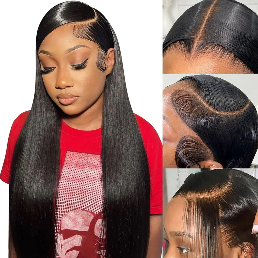 MSGEM 220 Density Straight 13×4 Lace Front Wig Virgin Human Hair Double Drawn Pre Plucked Bleached Knot Brazilian HD Transparent Lace Frontal Wigs with Baby Hair 22 Inch