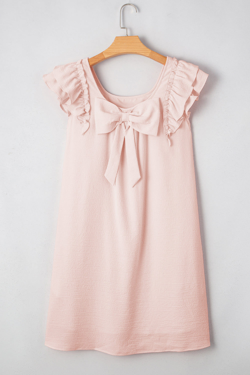 Light Pink Flutter Sleeve Square Neck Bow Back Mini Dress