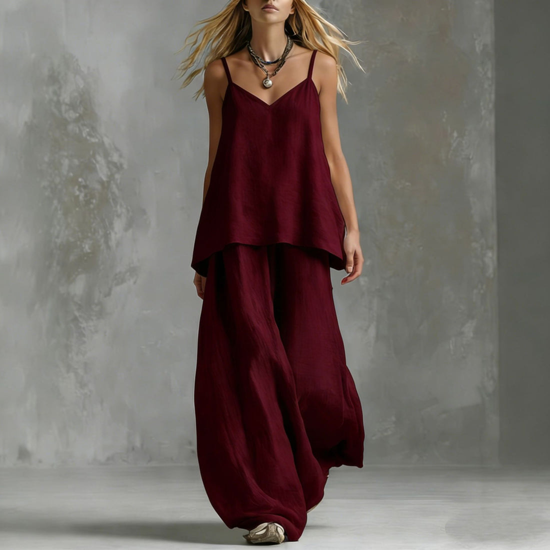 Women's V-Neck Sleeveless Two-Piece Wide Leg Pantsuit Set - Image 10