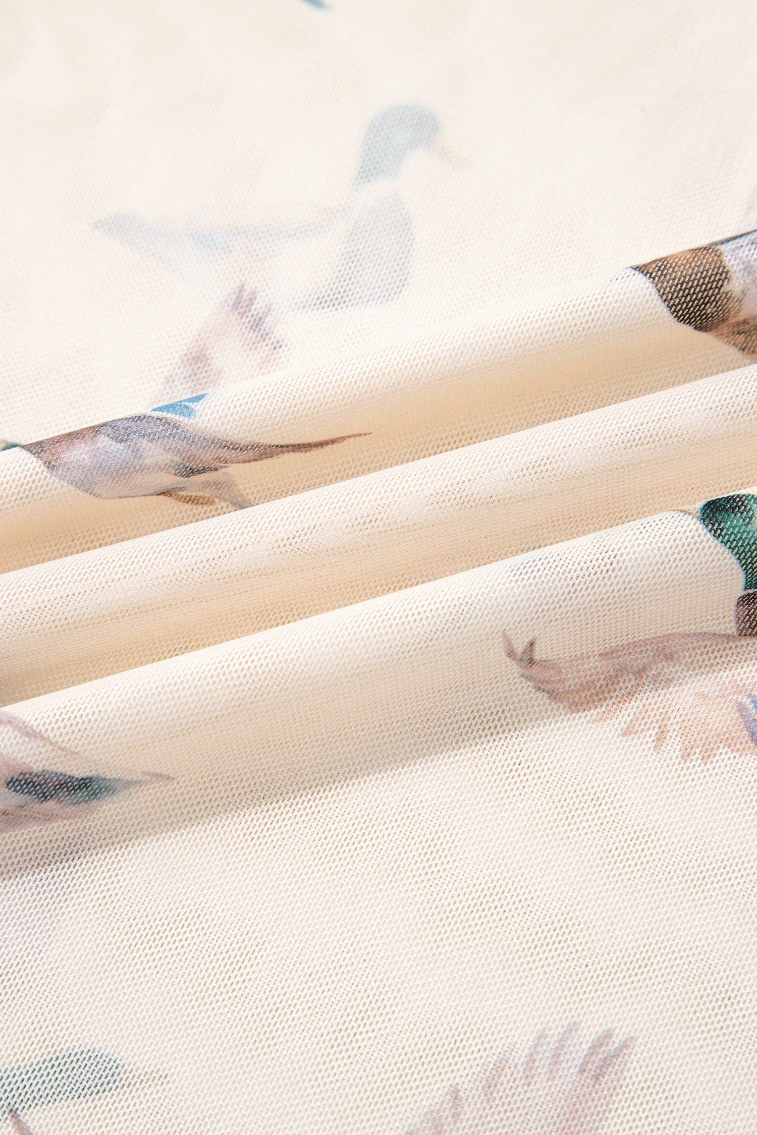 Mallard Duck Print Mesh Short Sleeve Top - Beige Multi-Color