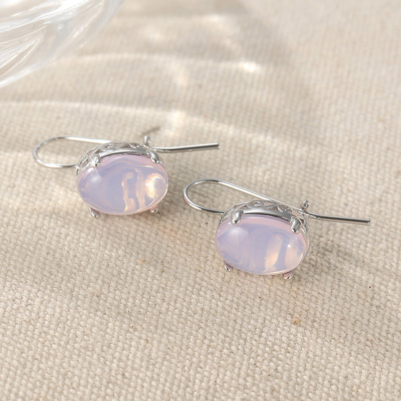 Vintage Oval Stone Drop Earrings Silver Tone Brass Women Daily Party Fashion Jewelry Elegant Versatile
