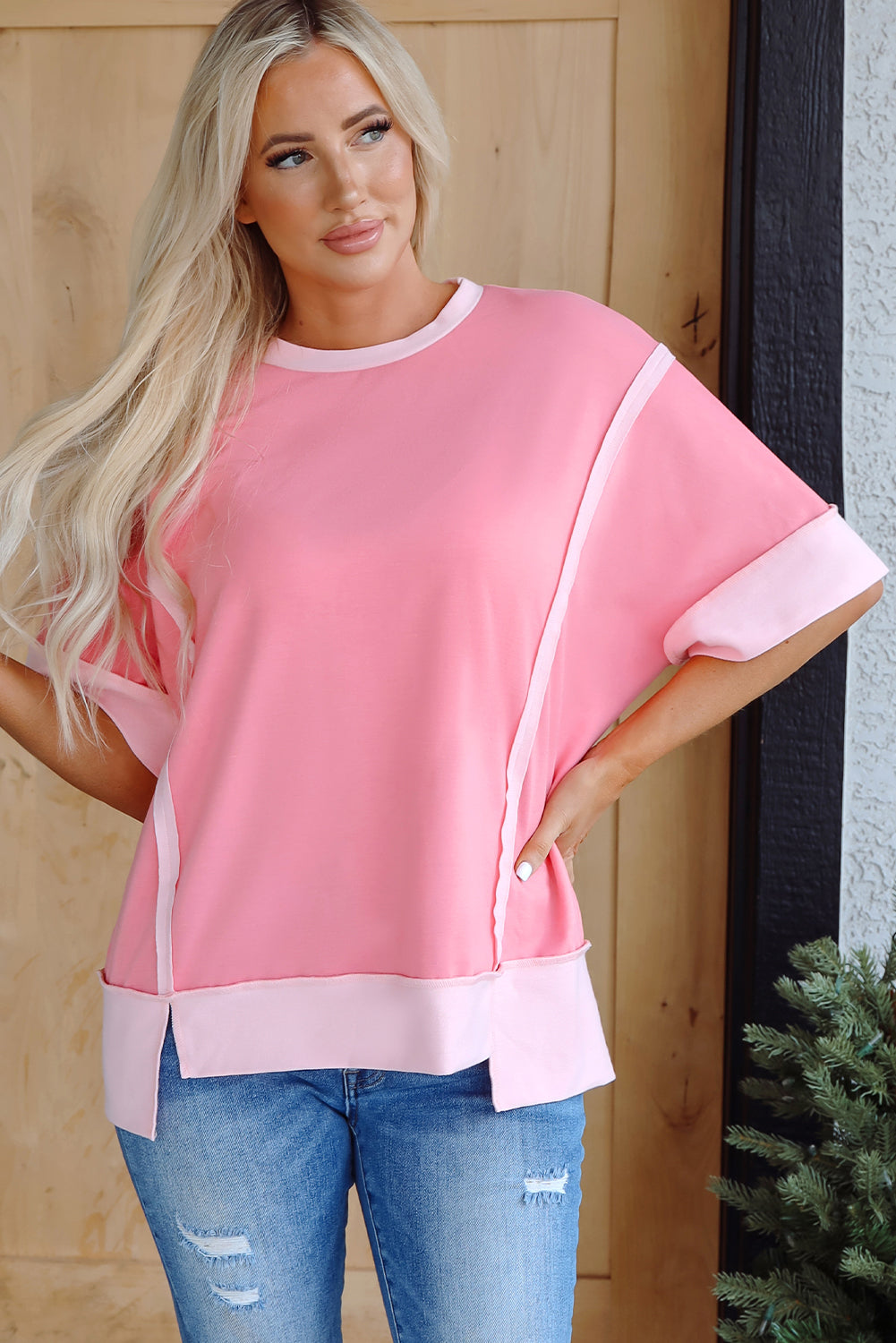 Katie Raw Seam High Low Side Split Top