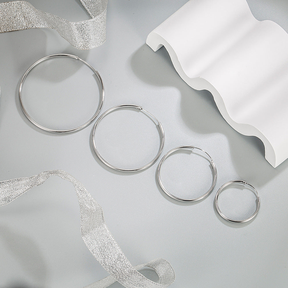 High-End Silver Hoop Stud Earrings Bold Minimalist European Style