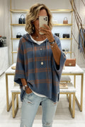 Plaid Knit Hooded Batwing Sweater