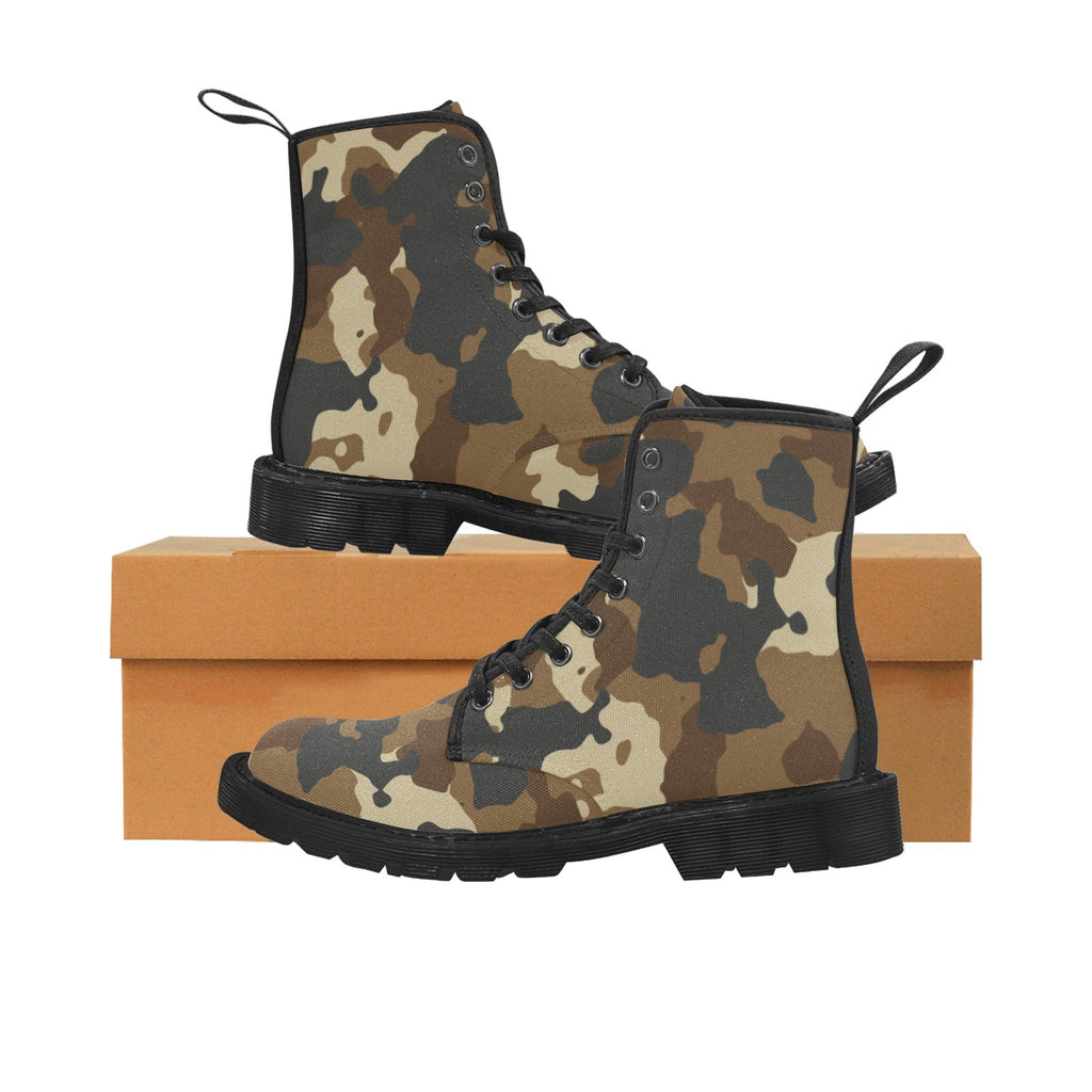Women's Dark Brown Camouflage Lace Up Canvas Fashion Boots - Image 3