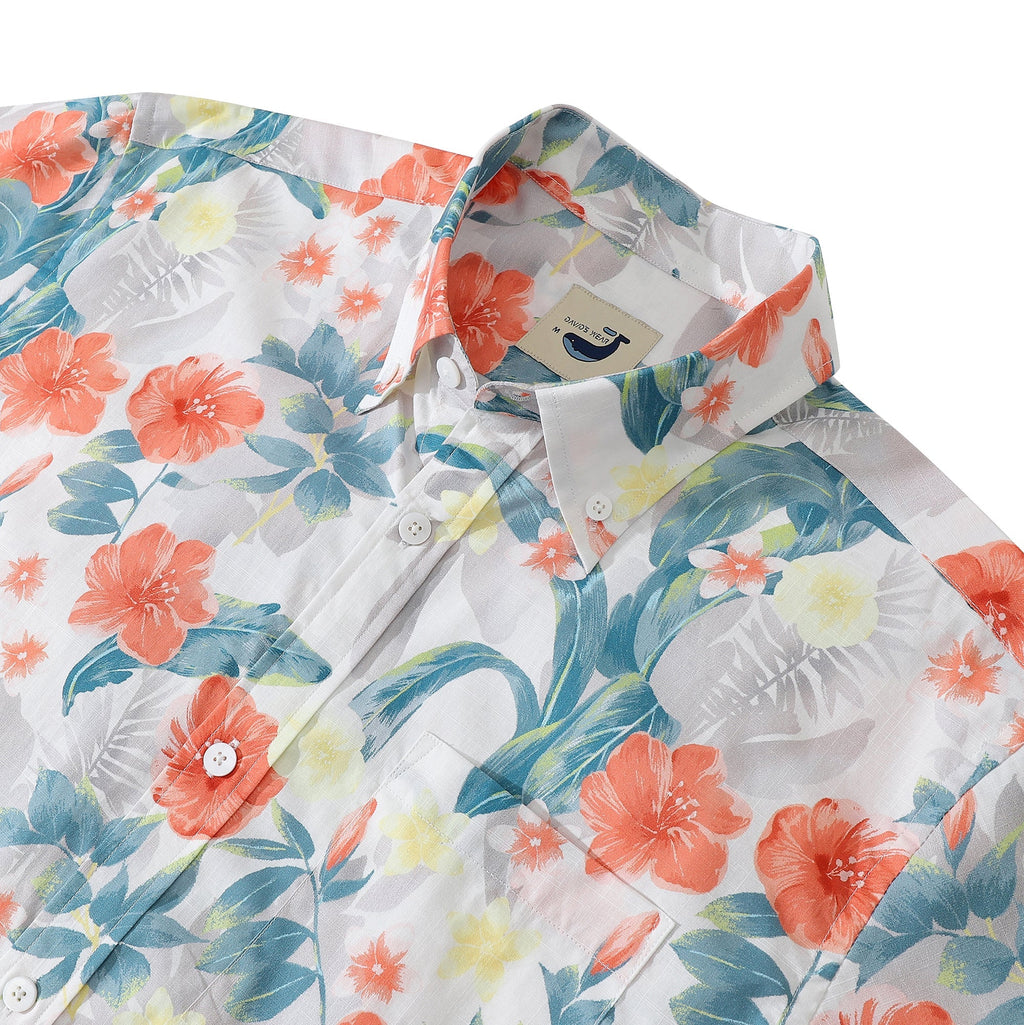 Tropical Floral Print Hawaiian Shirt Men’s Short Sleeve Button Down