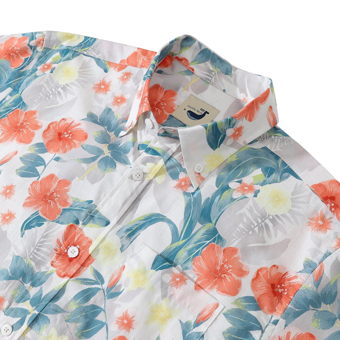 Tropical Floral Print Hawaiian Shirt Men’s Short Sleeve Button Down