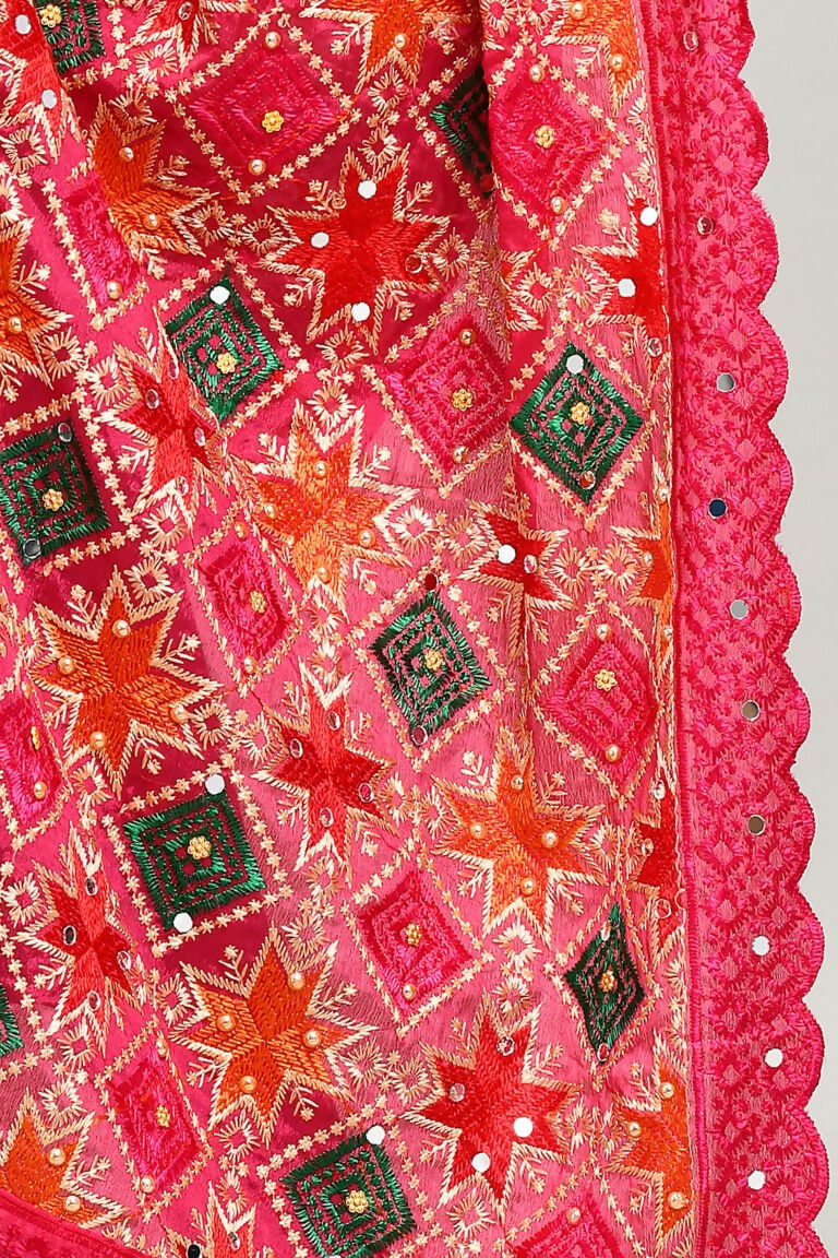 Multi Color Phulkari Dupatta with Traditional Cotton Embroidery