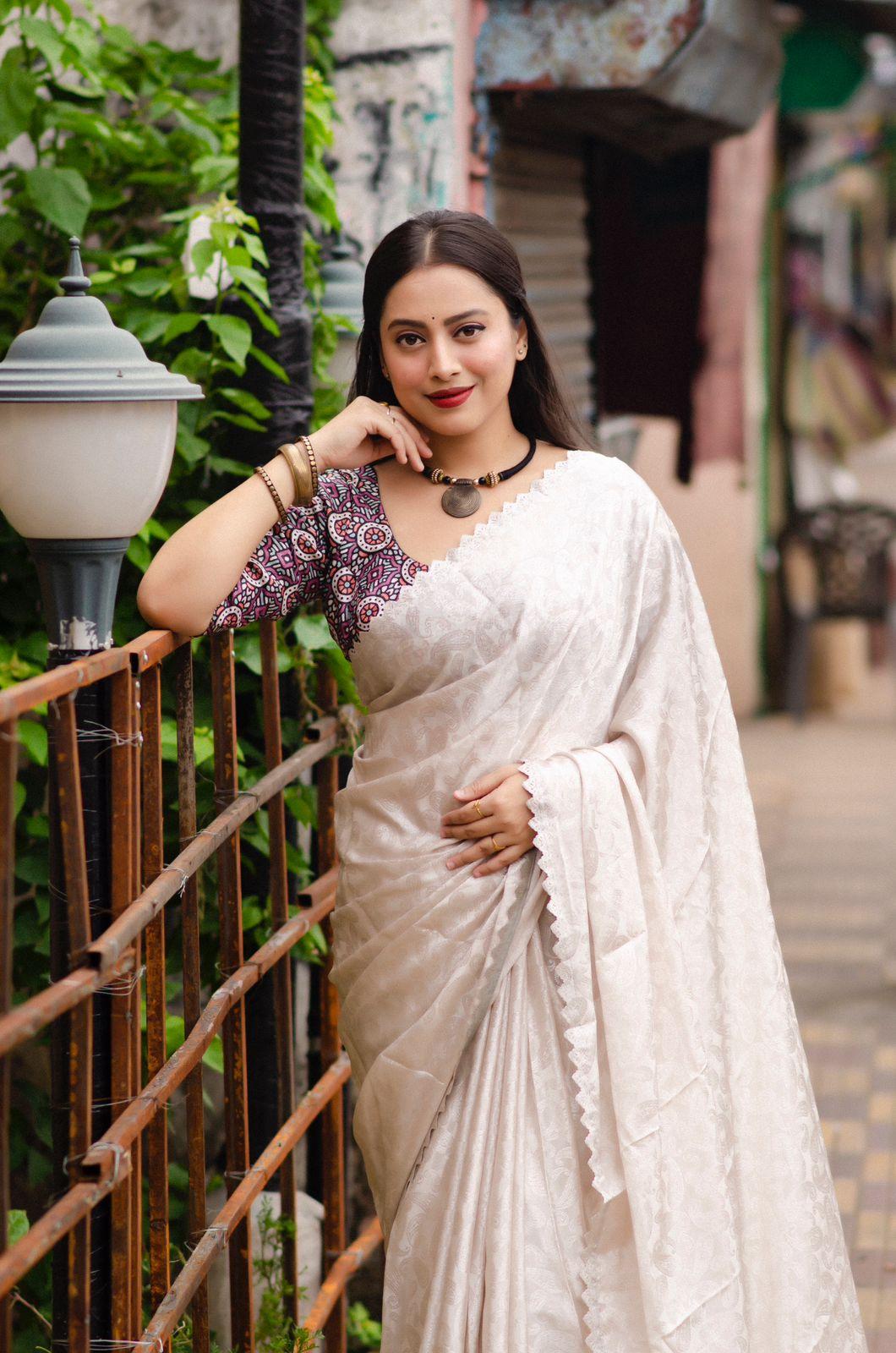 Grey Poly Silk Ethnic Motifs Saree with Unstitched Blouse - Hiral Fashion
