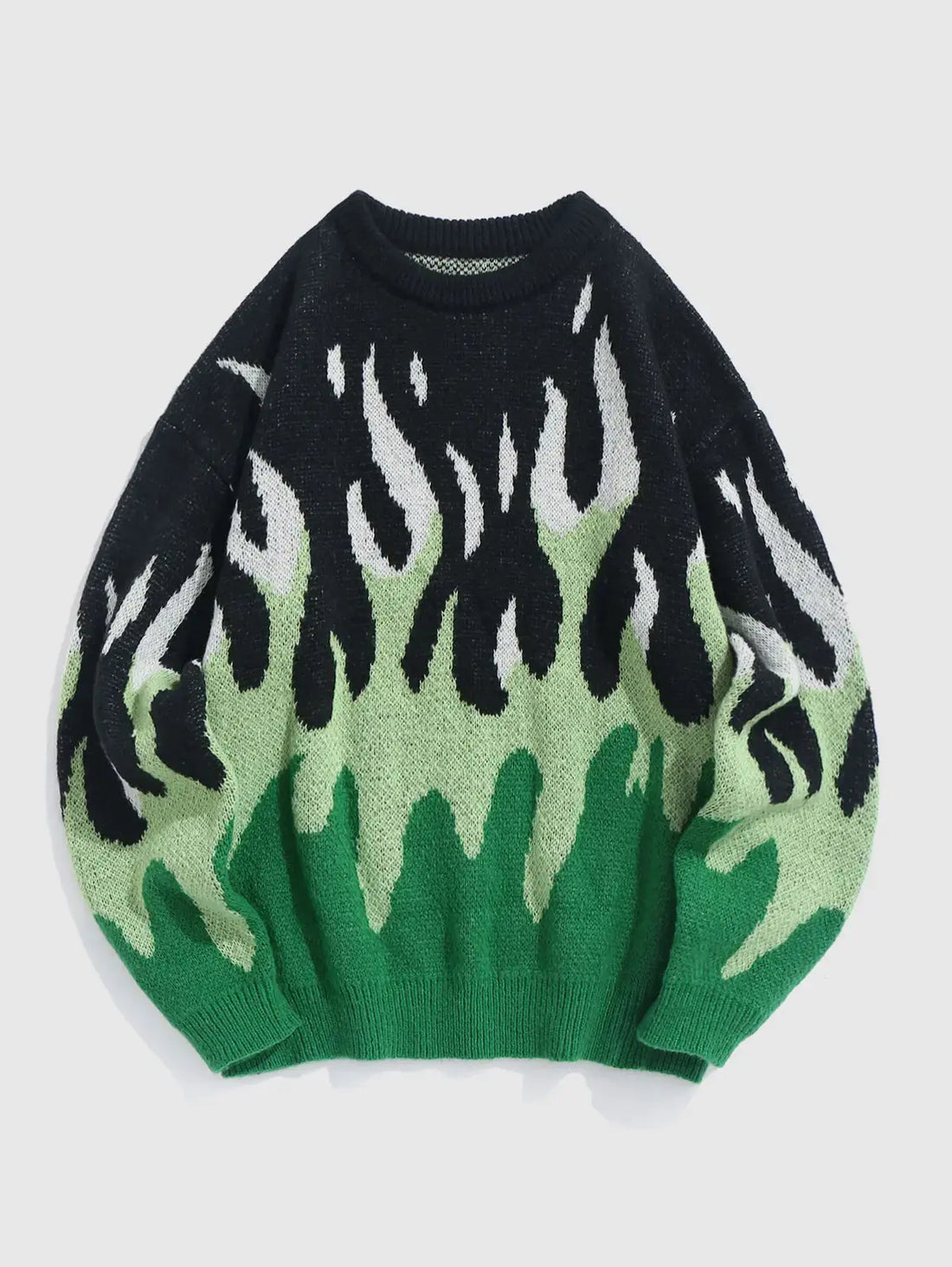 Unisex Flame Pattern Round Neck Long Sleeve Pullover Sweater - Image 3