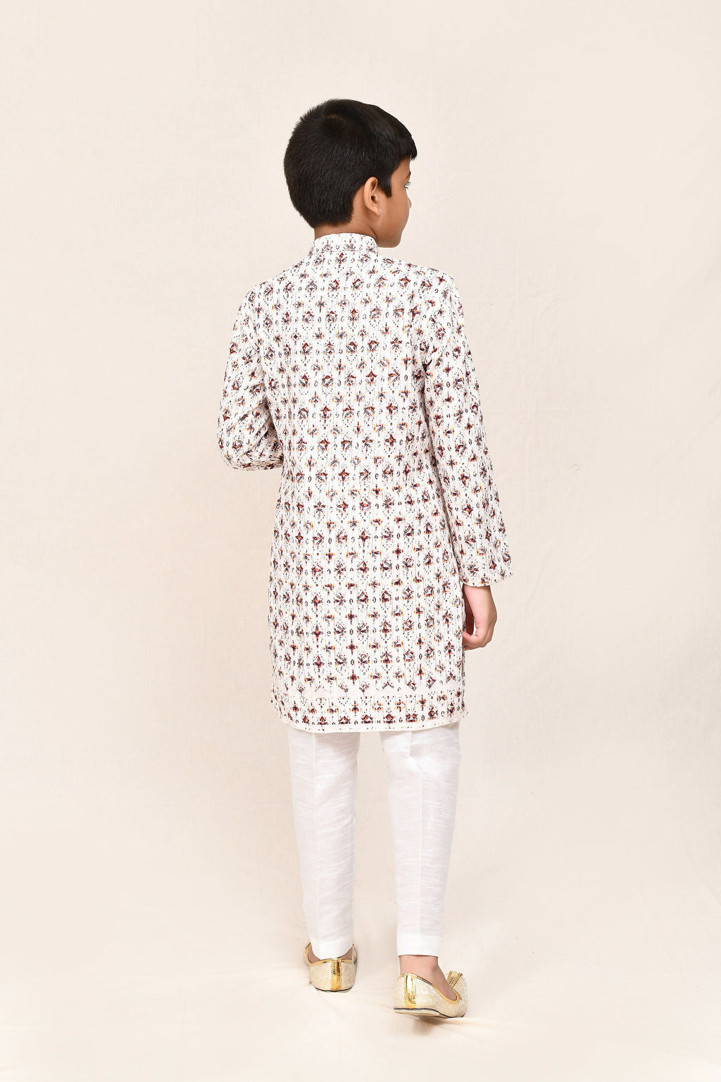 Cotton Cream Kurta with Straight Fit White Pants and Sequence Work