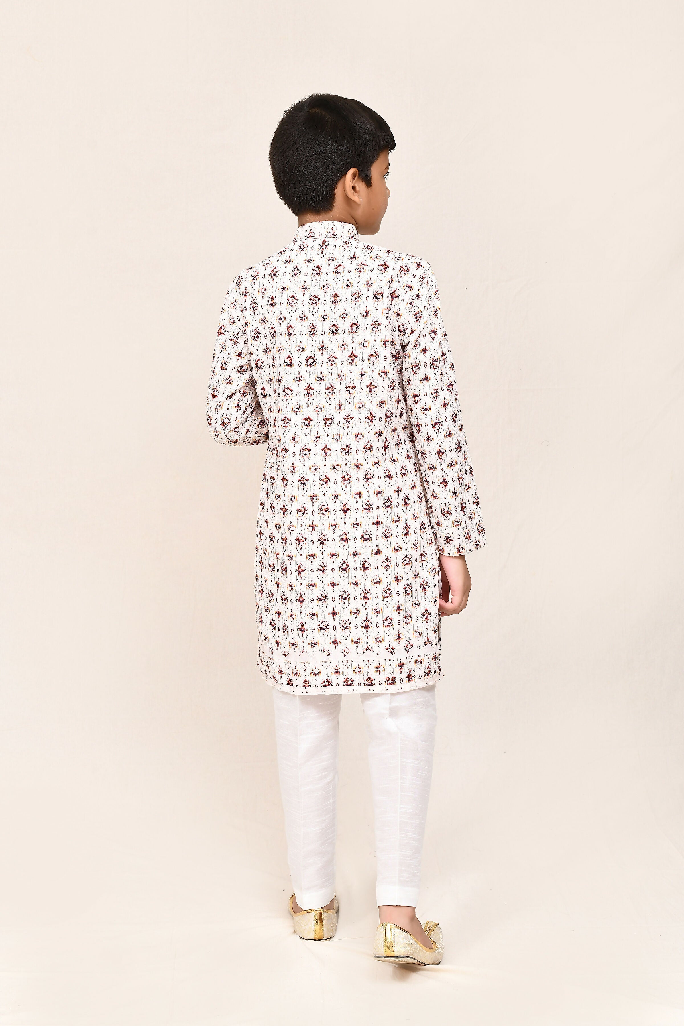 Cotton Cream Kurta with Straight Fit White Pants and Sequence Work