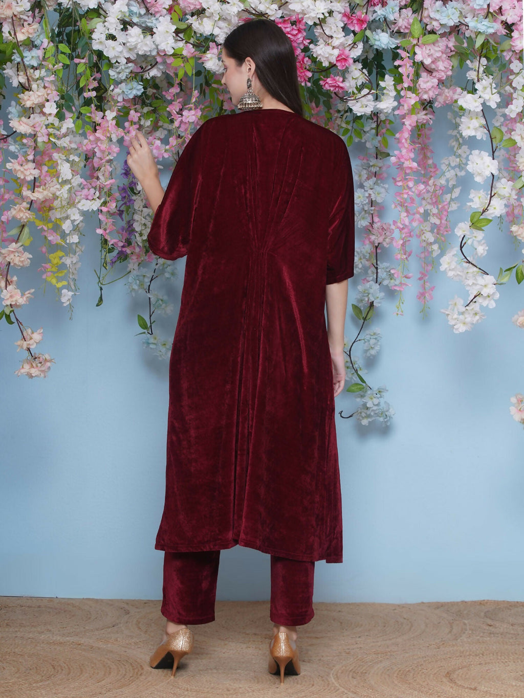 Maroon Velvet Hand Embellished Coord Set - 2 Piece Luxury Outfit