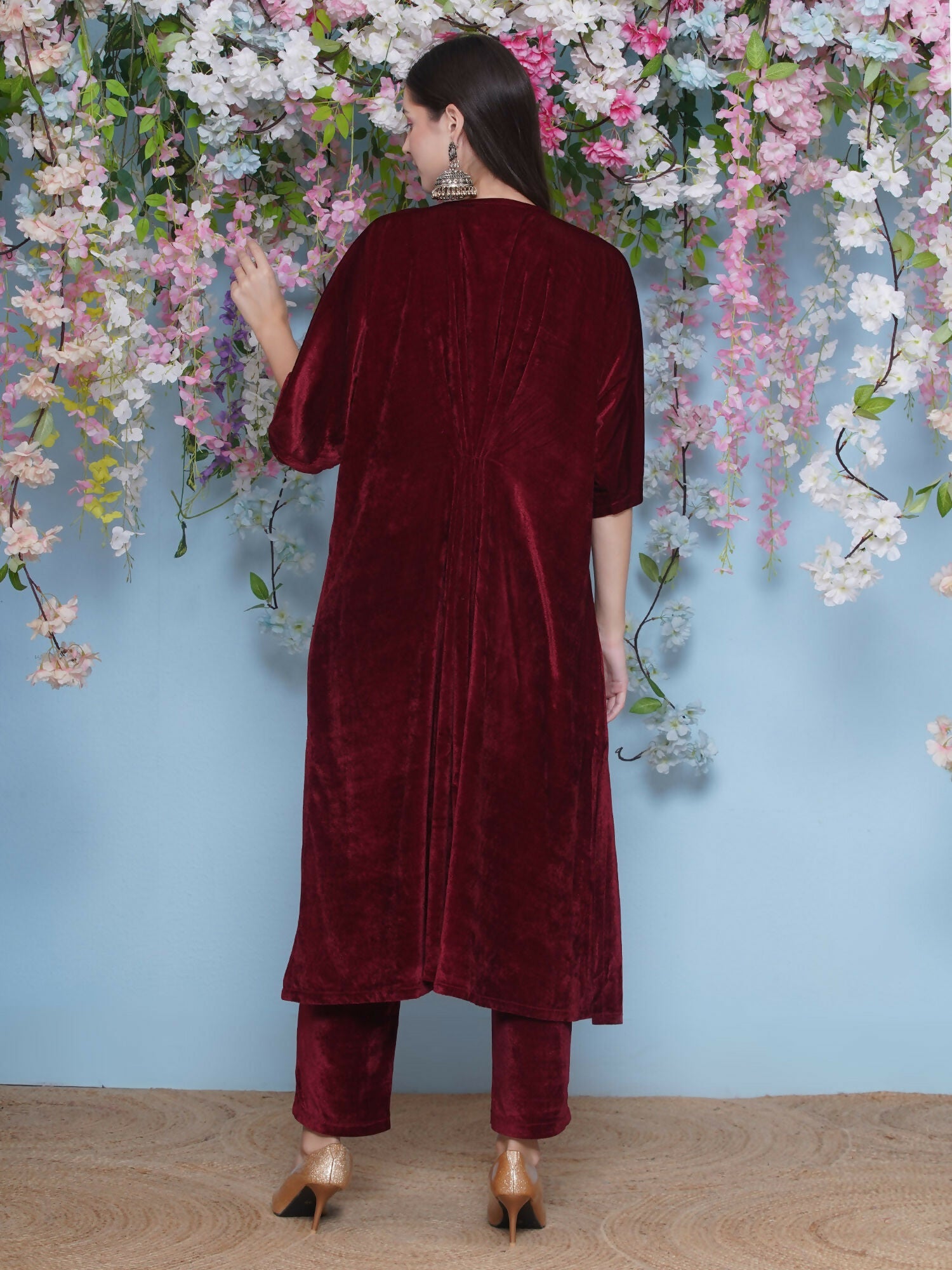 Maroon Velvet Hand Embellished Coord Set - 2 Piece Luxury Outfit