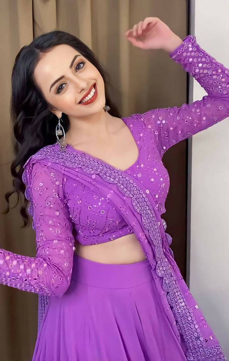 Lavender Faux Georgette Lehenga Choli with Sequin Embroidery