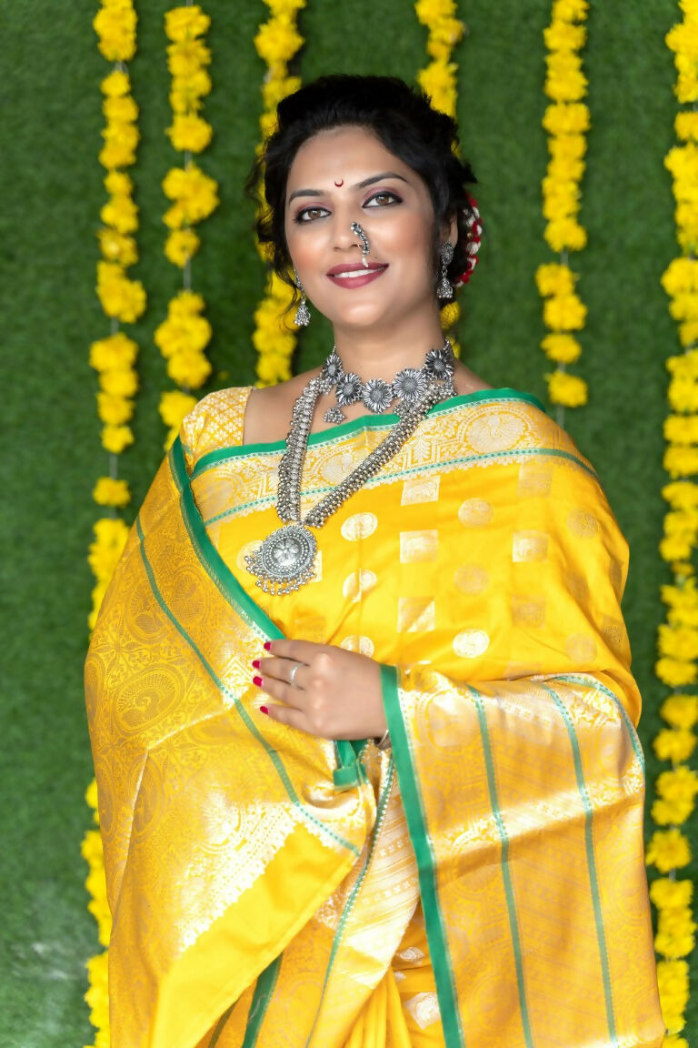 Yellow Soft Handloom Silk Saree with Zari Woven Detail & Blouse