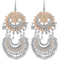 Orange star-shaped design earrings with half-moon metal hangings