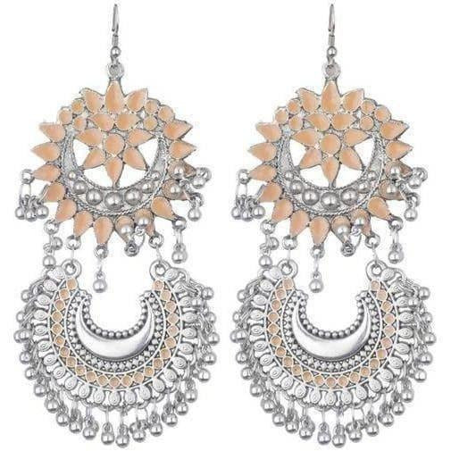 Orange star-shaped design earrings with half-moon metal hangings