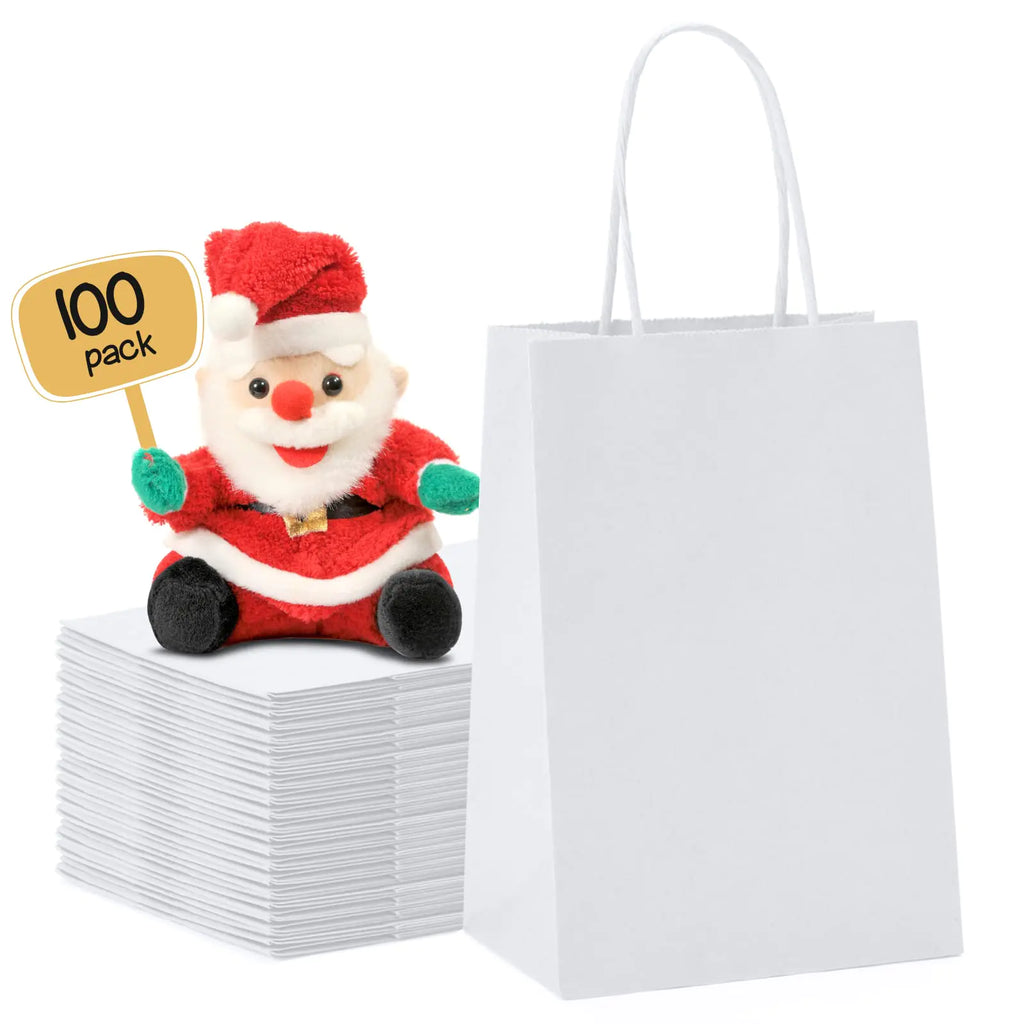 METRONIC Paper Gift Bags 5.25x3.75x8 100Pcs White Paper Bags with Handles Kraft Paper Bags for Small Business Paper Bags for Birthday Party Favors Shopping