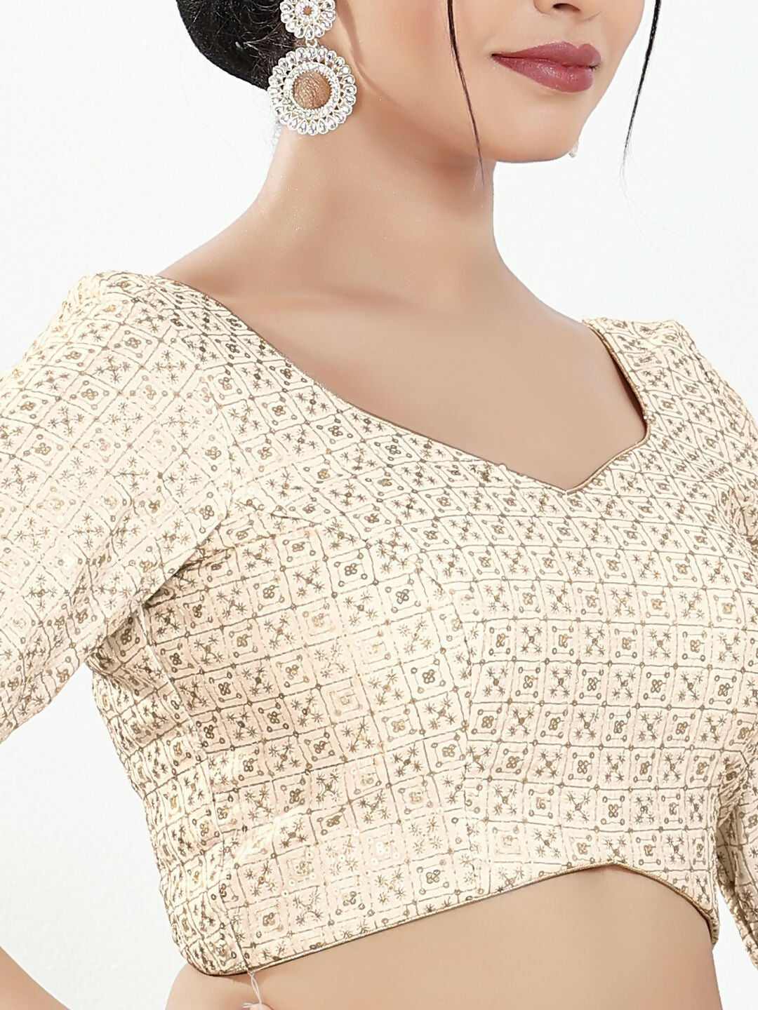 Joban Fashion Off White Silk Padded Blouse With Sweetheart Neck Elbow Sleeves