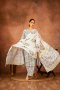 Blue hand block printed cotton suit set with elegant detailing