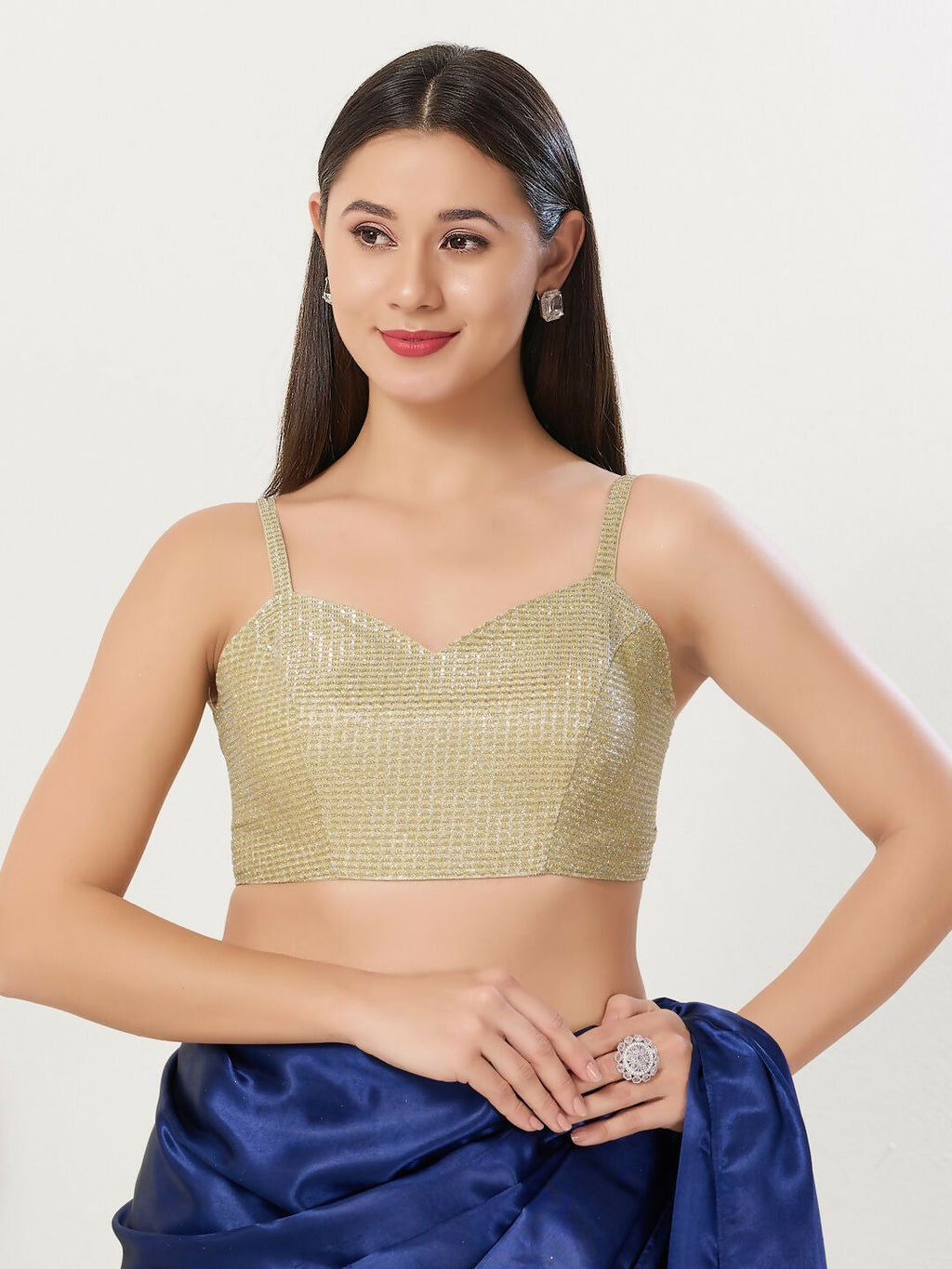 Stunning gold polyester stitched blouse with a square neck