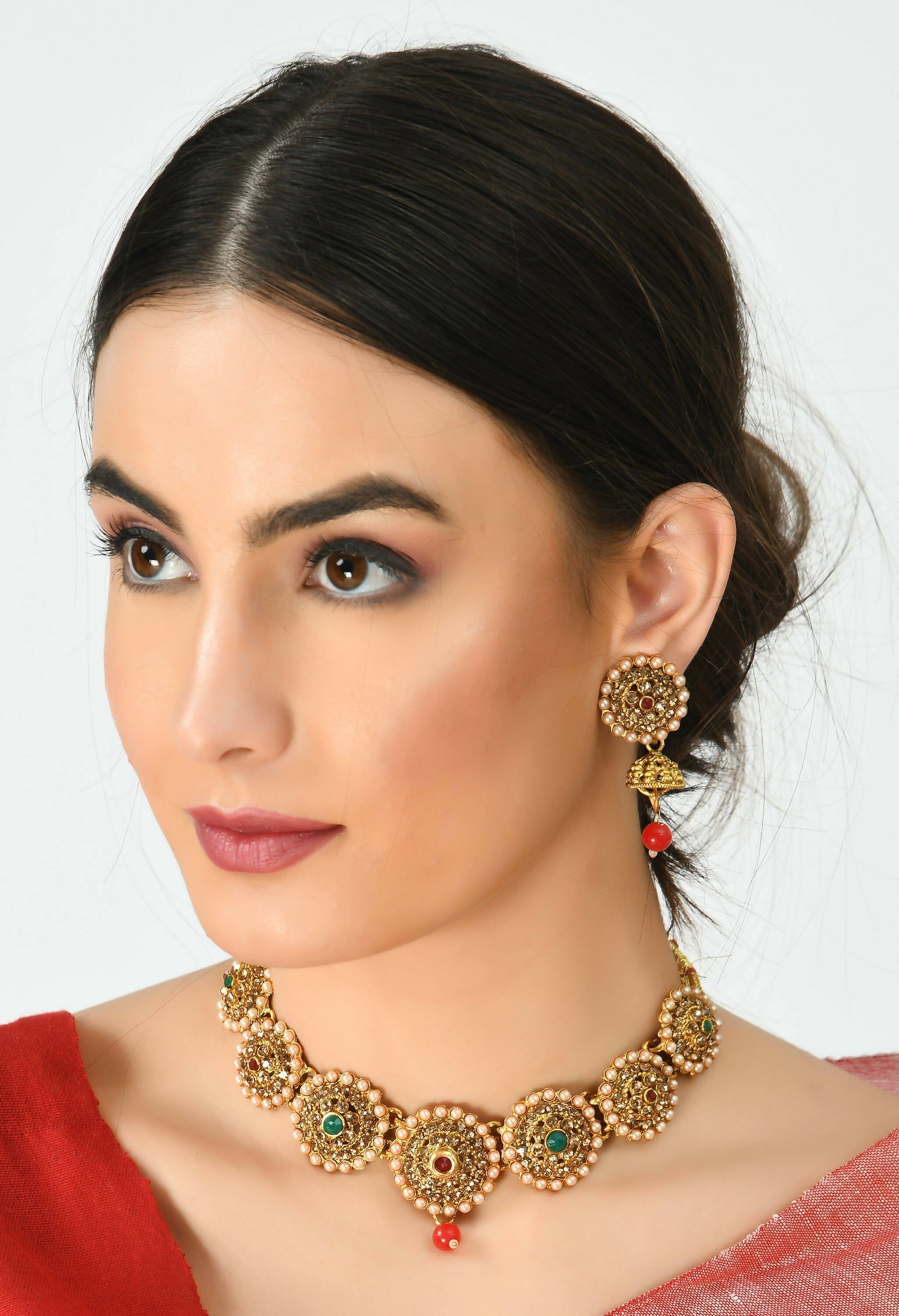 Gold-Polished Brass Kundan Choker Statement Necklace