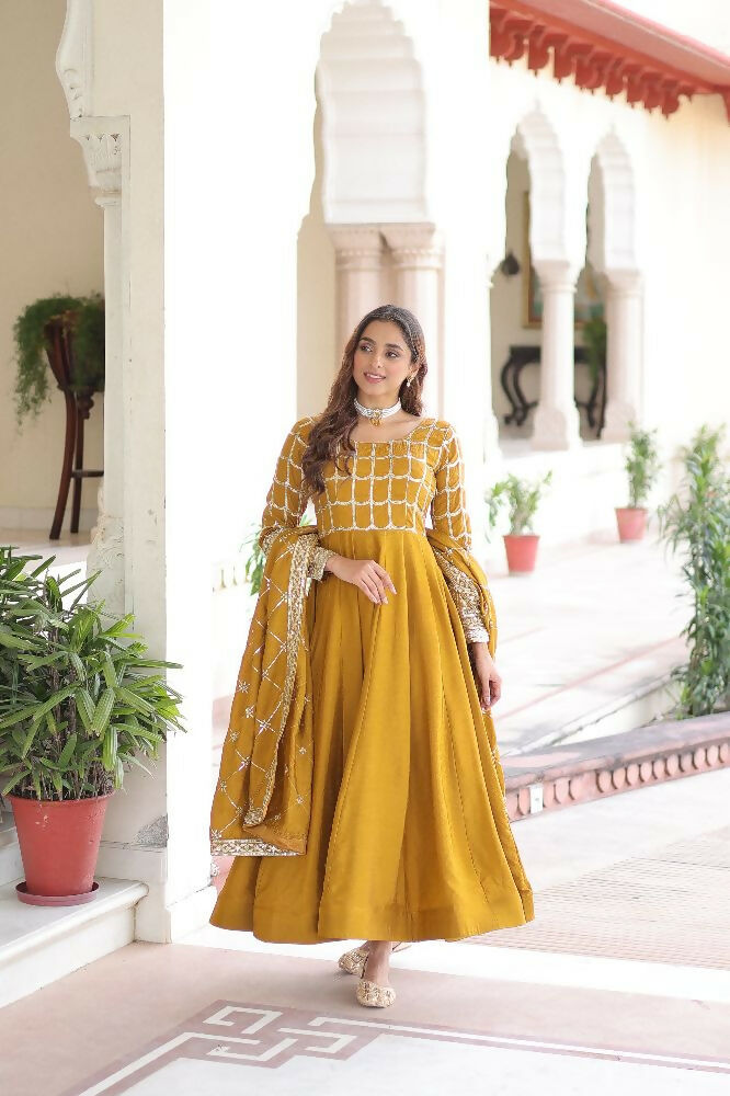 Yellow Silk Kurta Set with Sequins, Zari & Thread Embroidery