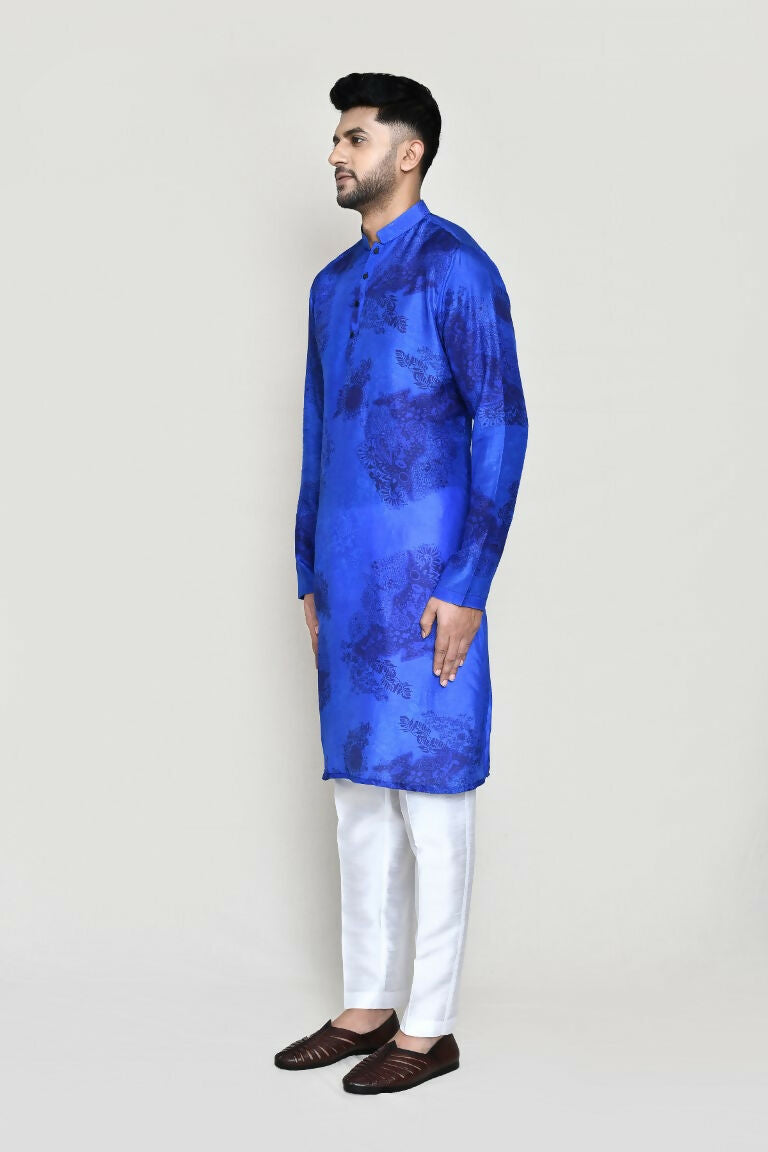 Royal Blue Cotton Silk Kurta with Straight Fit Pant