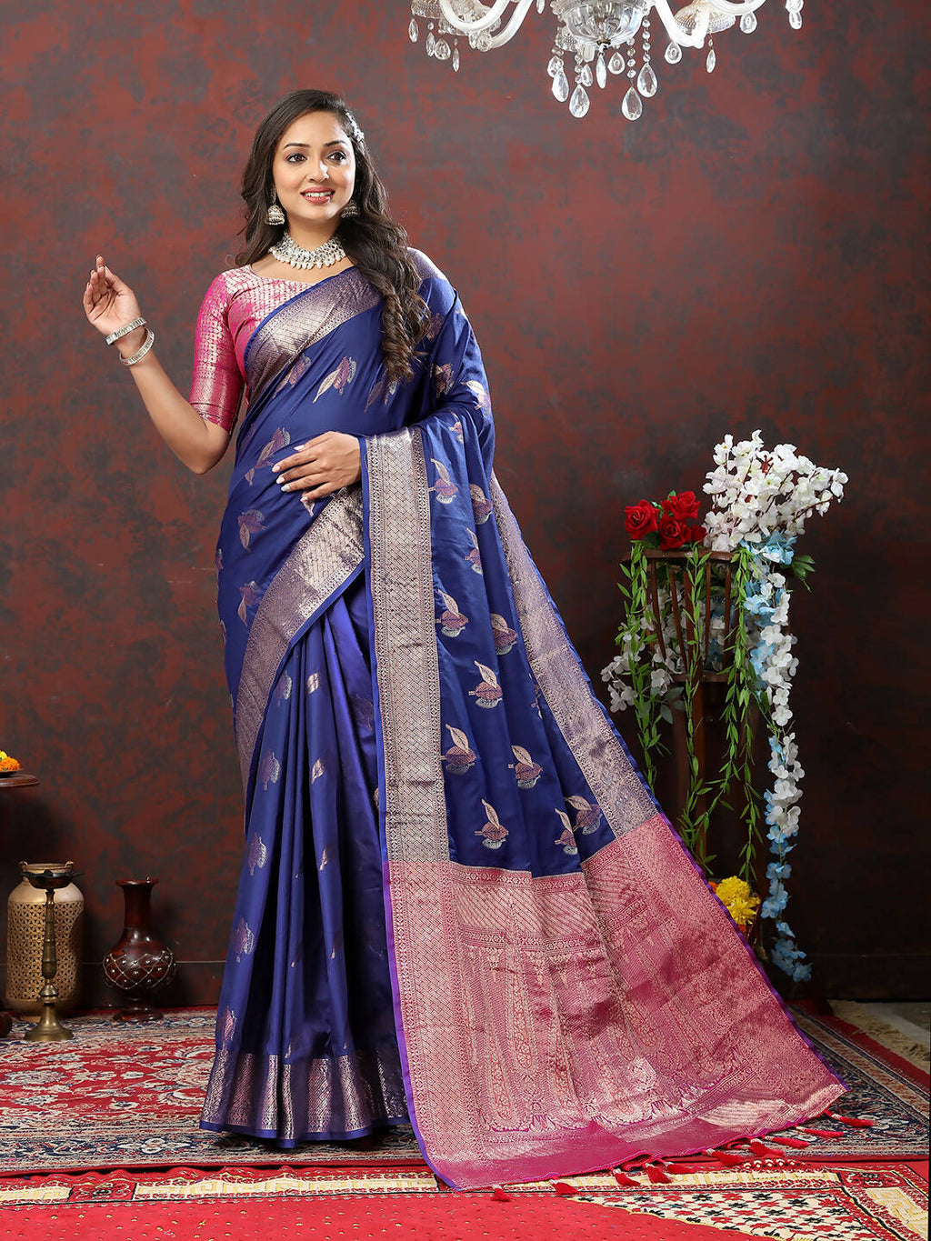 Navyblue Soft Silk Saree with Elegant Zari Weaving Design