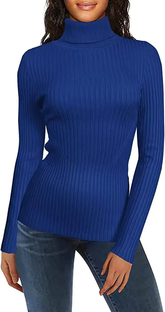 Women's High Neck Ribbed Sweater - Cozy Turtleneck