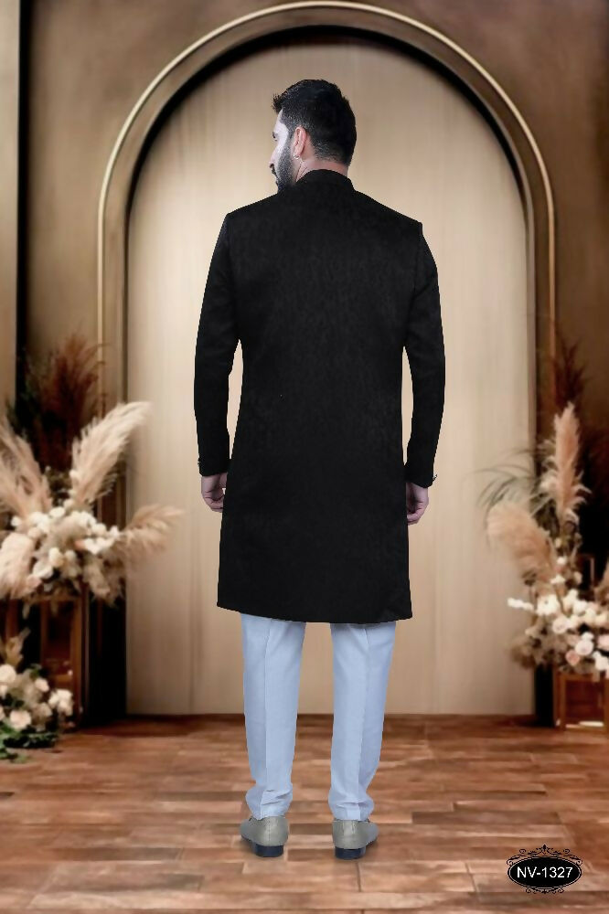 Boys' Black Satin Kurta and Pyjama Set for Traditional Occasions