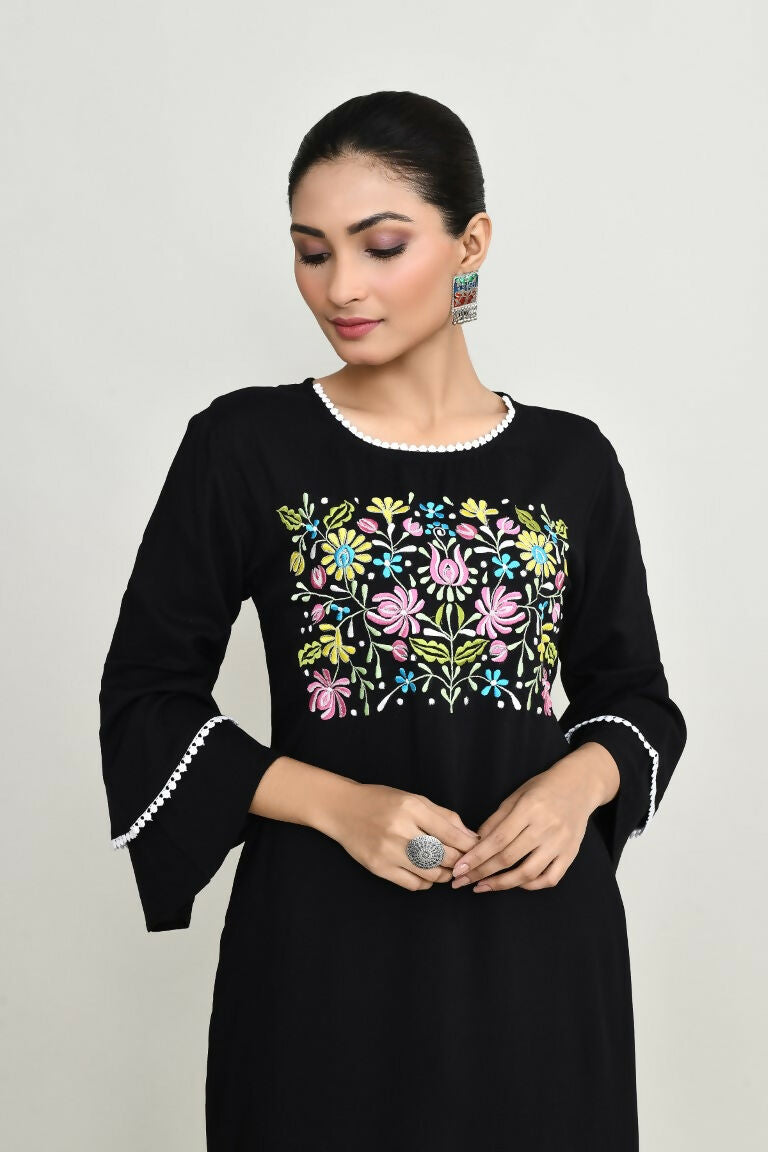 Classic Black Rayon Kurta Set for Women - Two-Piece Ensemble
