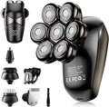 Detachable Head Shavers, SHPAVVER 5-in-1 Electric Razor IPX7 Waterproof for Bald Men, Wet/Dry LED Display Rechargeable 7D Rotary Shaver Grooming Kit with Type-C Charge (A) Brown