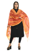Orange tone handloom cotton dupatta with natural texture