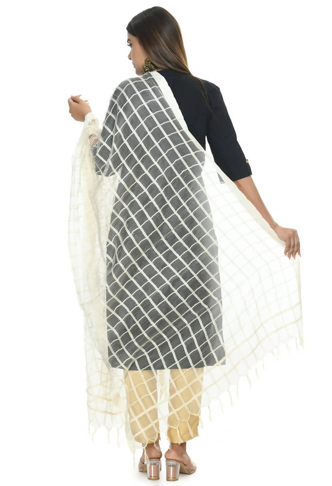 Off White Kota Cotton Square Dupatta for Women