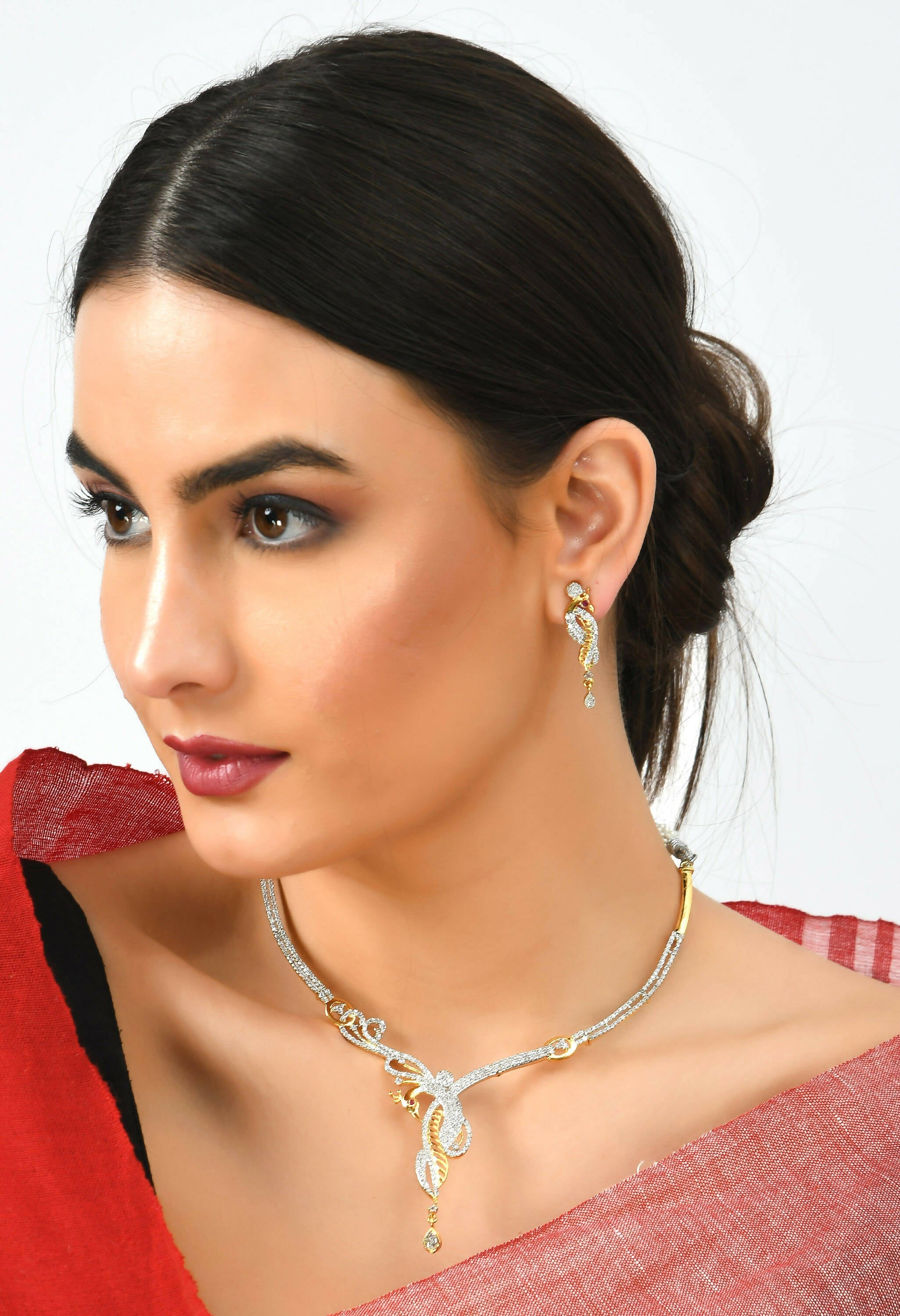 Silver-Plated American Diamond Choker Necklace Set for Women