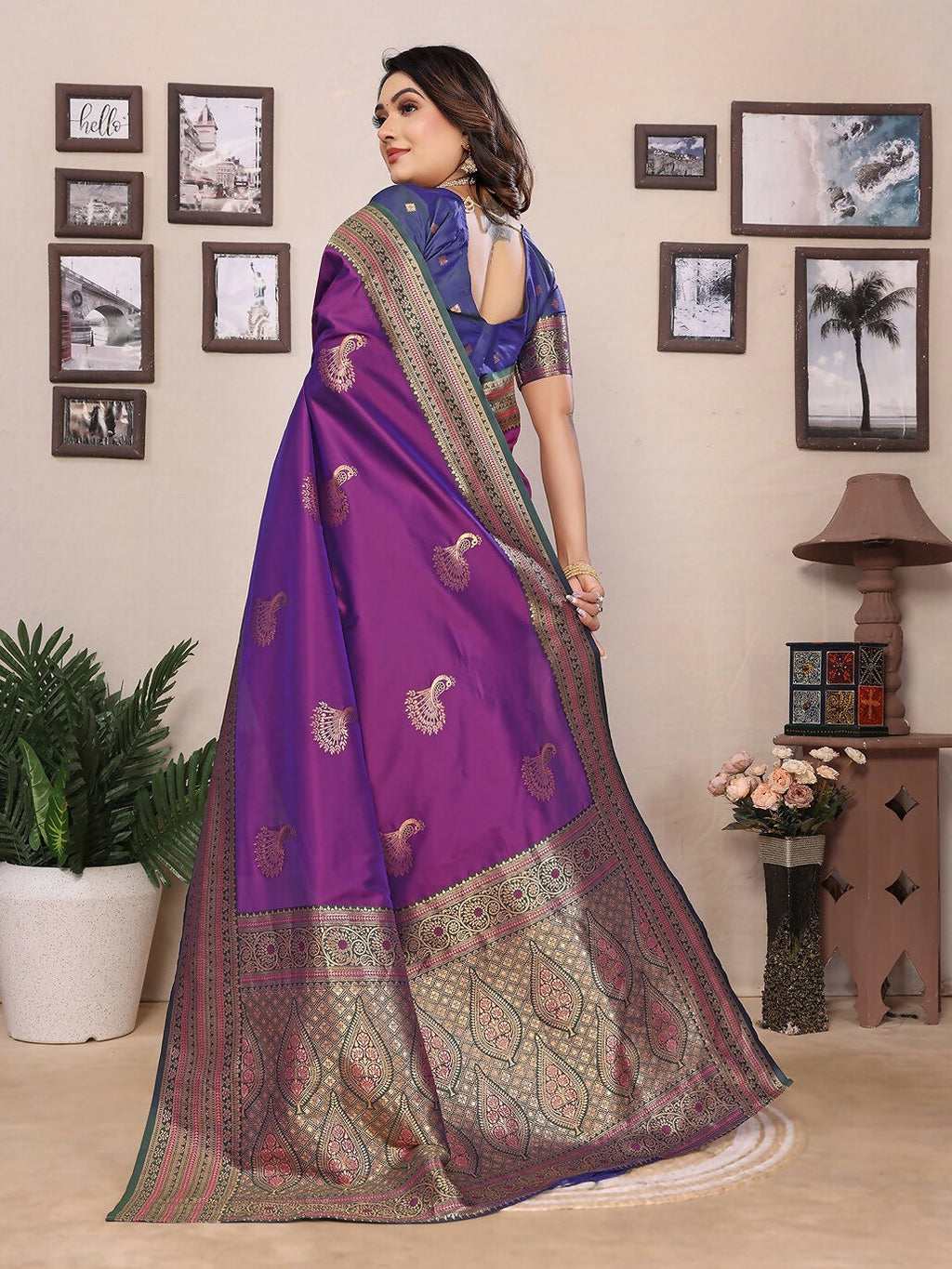 Magenta Banarasi Soft Silk Saree with Small Butti Pattern