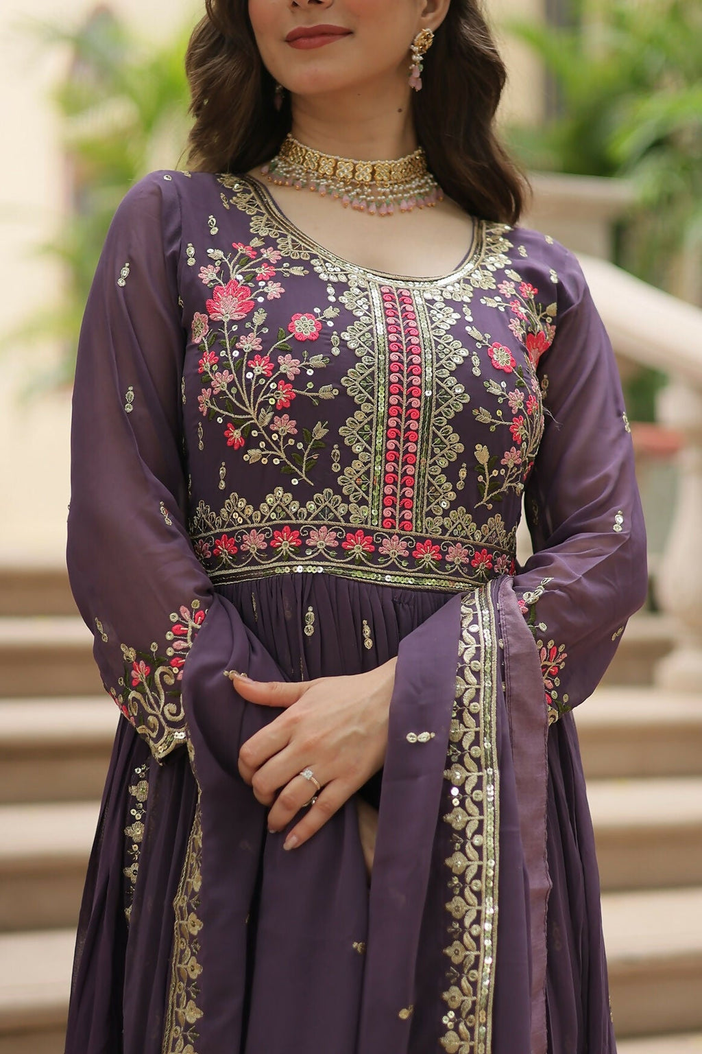 Joban Fashion Onion Georgette Sequence Embroidery Work Kurta Set