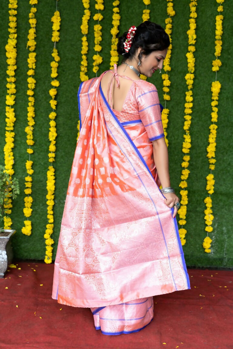 Baby Pink Soft Handloom Silk Zari Woven Saree with Matching Blouse